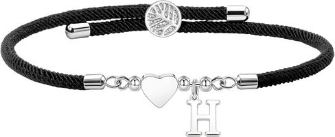 Aeora Handmade Braided Rope Bracelet Gift,Silver Adjustable Heart Pendant Bracelet with 26 Initials A-Z for Daughter Son Mom Sister Birthday Christmas Party in Saudi Arabia