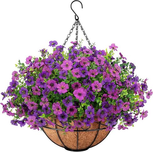 Roberly Artificial Hanging Flowers for Outdoors with Hanging Basket Fake Silk Flowers Plastic Faux Plants UV Resistant for Spring Summer Front Porch Porch Patio Garden Home Decor, Mixed Color in Saudi Arabia