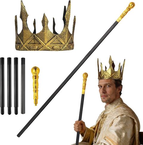 Vintage Crown and Cane Set,55" Adjustable Staff Prop with a Vintage Crown,for Role-Playing and Halloween Party in Saudi Arabia