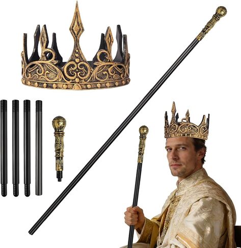 Vintage Crown and Cane Set,55" Adjustable Staff Prop with a Vintage Crown,for Role-Playing and Halloween Party in Saudi Arabia