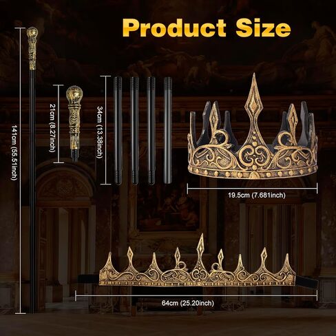Vintage Crown and Cane Set,55" Adjustable Staff Prop with a Vintage Crown,for Role-Playing and Halloween Party in Saudi Arabia
