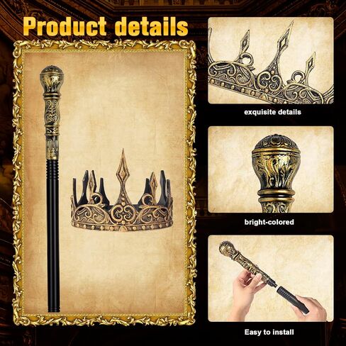 Vintage Crown and Cane Set,55" Adjustable Staff Prop with a Vintage Crown,for Role-Playing and Halloween Party in Saudi Arabia