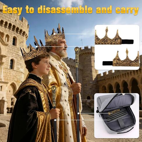 Vintage Crown and Cane Set,55" Adjustable Staff Prop with a Vintage Crown,for Role-Playing and Halloween Party in Saudi Arabia