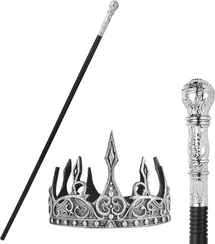 Vintage Crown and Cane Set,55" Adjustable Staff Prop with a Vintage Crown,for Role-Playing and Halloween Party in Saudi Arabia