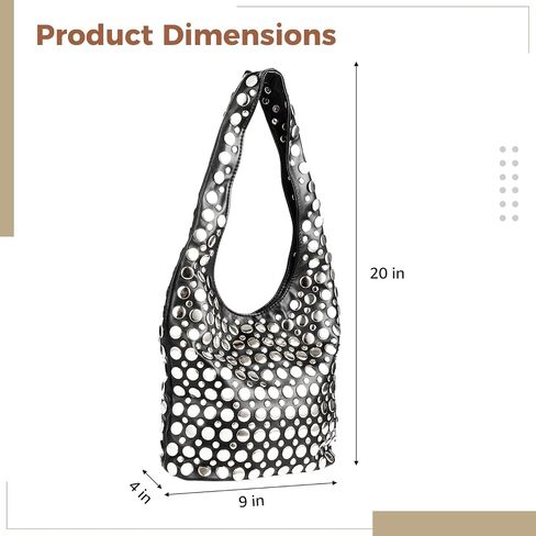 Black Studded Shoulder Bag for Women - Stylish Black PU Leather Rivet Shoulder Bag with Adsorptive Closure, Y2K Style Small Bucket Tote Handbag with Inner Zipper Pocket in Saudi Arabia