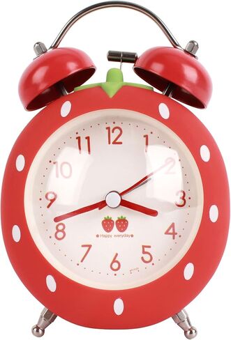 4 inches Twin Bell Alarm Clock Strawberry,Backlight,Battery Operated,Non Ticking,Analog Loud Alarm Clock for Bedroom,Bedside,Desk,Pink, One Size in Kuwait