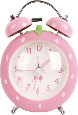 4 inches Twin Bell Alarm Clock Strawberry,Backlight,Battery Operated,Non Ticking,Analog Loud Alarm Clock for Bedroom,Bedside,Desk,Pink, One Size in Saudi Arabia