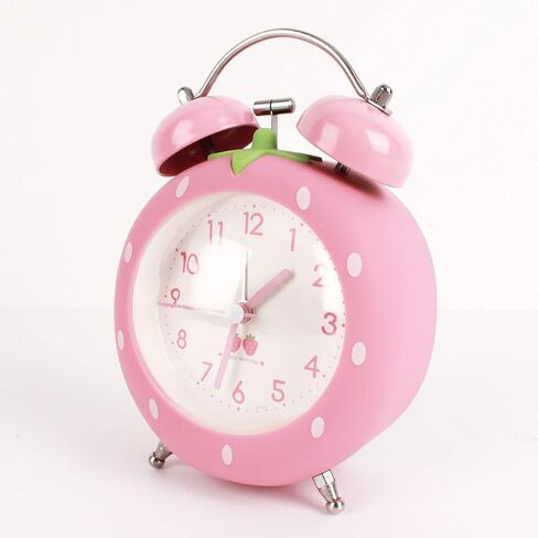 4 inches Twin Bell Alarm Clock Strawberry,Backlight,Battery Operated,Non Ticking,Analog Loud Alarm Clock for Bedroom,Bedside,Desk,Pink, One Size in Saudi Arabia