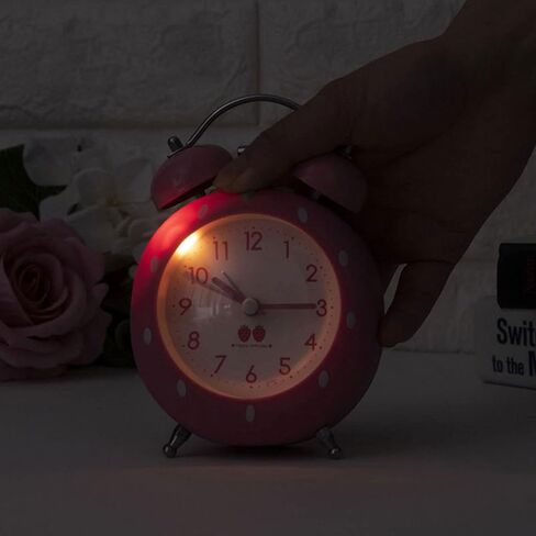 4 inches Twin Bell Alarm Clock Strawberry,Backlight,Battery Operated,Non Ticking,Analog Loud Alarm Clock for Bedroom,Bedside,Desk,Pink, One Size in Saudi Arabia