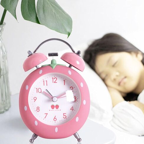 4 inches Twin Bell Alarm Clock Strawberry,Backlight,Battery Operated,Non Ticking,Analog Loud Alarm Clock for Bedroom,Bedside,Desk,Pink, One Size in Saudi Arabia