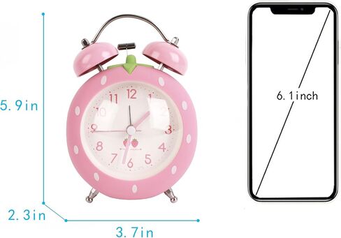 4 inches Twin Bell Alarm Clock Strawberry,Backlight,Battery Operated,Non Ticking,Analog Loud Alarm Clock for Bedroom,Bedside,Desk,Pink, One Size in Saudi Arabia