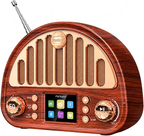 Vintage Digital Clock Radio with NOAA Weather Alert & Soft Color Display, Bluetooth FM Radio with Dual Alarm | 40 Presets | Sleep Timer, Wood-Grain Design & Easy Knob, Retro Bedside Radio for Bedroom in Saudi Arabia