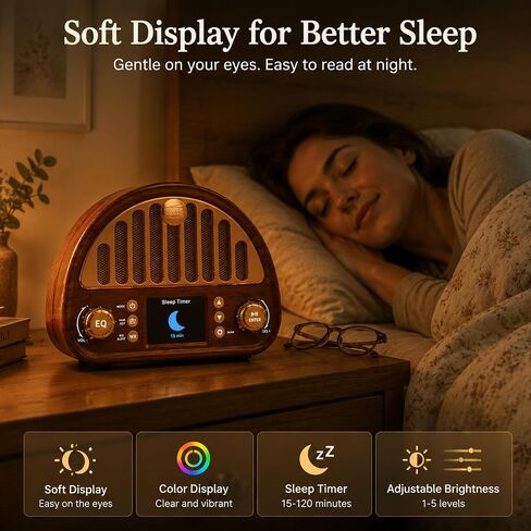 Vintage Digital Clock Radio with NOAA Weather Alert & Soft Color Display, Bluetooth FM Radio with Dual Alarm | 40 Presets | Sleep Timer, Wood-Grain Design & Easy Knob, Retro Bedside Radio for Bedroom in Saudi Arabia