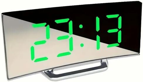 Modern Curved LED Display Digital Clock Silent Alarm Clock, Dual Power Options Battery or USB, Large Screen, Stylish Black Design, Suitable for Home Decoration in Kuwait