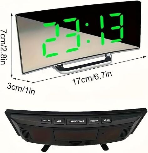 Modern Curved LED Display Digital Clock Silent Alarm Clock, Dual Power Options Battery or USB, Large Screen, Stylish Black Design, Suitable for Home Decoration in Kuwait