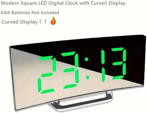 Modern Curved LED Display Digital Clock Silent Alarm Clock, Dual Power Options Battery or USB, Large Screen, Stylish Black Design, Suitable for Home Decoration in Kuwait