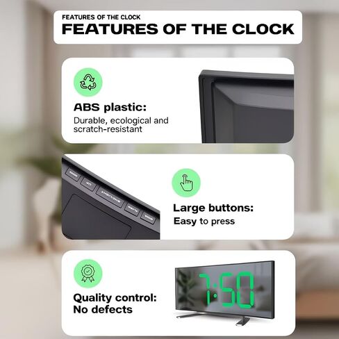 Modern Curved LED Display Digital Clock Silent Alarm Clock, Dual Power Options Battery or USB, Large Screen, Stylish Black Design, Suitable for Home Decoration in Kuwait