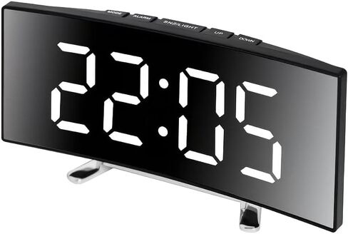 Modern Curved LED Display Digital Clock Silent Alarm Clock, Dual Power Options Battery or USB, Large Screen, Stylish Black Design, Suitable for Home Decoration in Kuwait