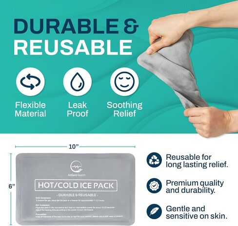Reusable Ice Packs for Injuries - (10" x 6") Soft Ice Pack with 1 Sided Velvet Soft Fleece Fabric, Flexible Hot and Cold Gel Ice Pack Set, Grey, Pack of 2 in Saudi Arabia
