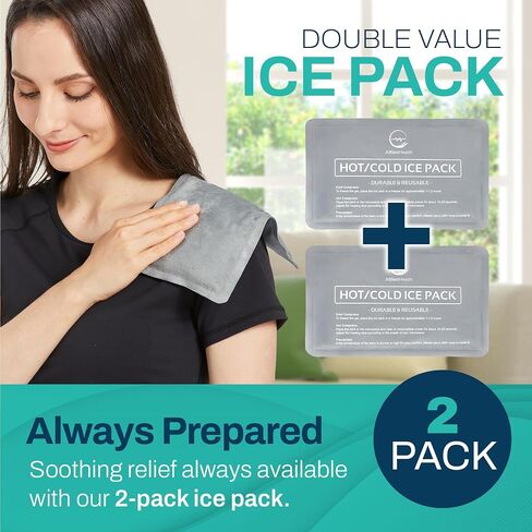 Reusable Ice Packs for Injuries - (10" x 6") Soft Ice Pack with 1 Sided Velvet Soft Fleece Fabric, Flexible Hot and Cold Gel Ice Pack Set, Grey, Pack of 2 in Saudi Arabia