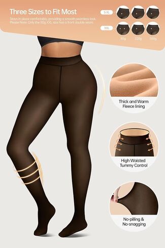 Vertvie 2 Pairs Fleece Lined Tights for Women Thermal Pantyhose Fake Translucent Winter Warm Tights Thick Leggings in Kuwait