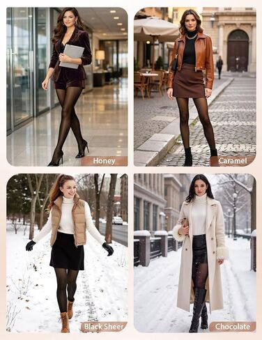 Vertvie 2 Pairs Fleece Lined Tights for Women Thermal Pantyhose Fake Translucent Winter Warm Tights Thick Leggings in Kuwait