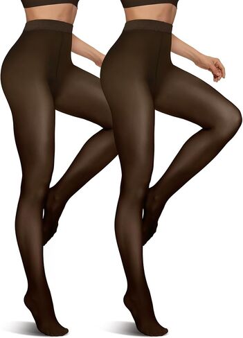 Vertvie 2 Pairs Fleece Lined Tights for Women Thermal Pantyhose Fake Translucent Winter Warm Tights Thick Leggings in Kuwait
