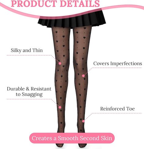 Heart Tights for Women, Heart Stockings for Women, Teen, Partners, Valentine, Parties, Cosplay (Black) in Kuwait