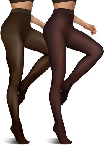 Vertvie 2 Pairs Fleece Lined Tights for Women Thermal Pantyhose Fake Translucent Winter Warm Tights Thick Leggings in Kuwait