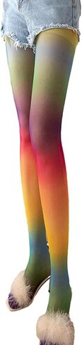 Women Rainbow Gradients Pantyhose Long Sheer Tights High Waist Pantyhose Thigh High Stockings in Saudi Arabia