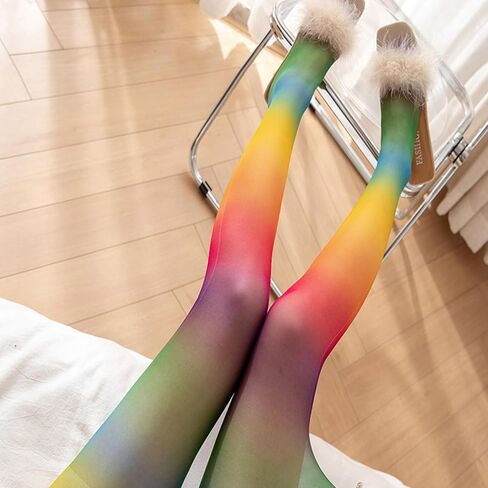 Women Rainbow Gradients Pantyhose Long Sheer Tights High Waist Pantyhose Thigh High Stockings in Saudi Arabia