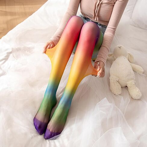 Women Rainbow Gradients Pantyhose Long Sheer Tights High Waist Pantyhose Thigh High Stockings in Saudi Arabia
