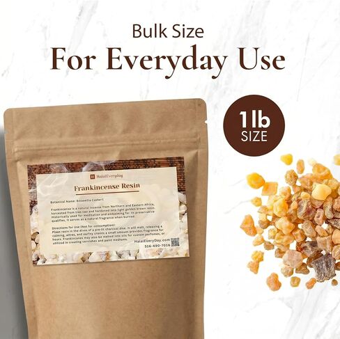 HalalEveryDay Frankincense Resin Tears from Ethiopia Gum Olbinum Boswelia Serrata, 16 oz / 1 lb Bag, Resin for Home Fragrance, Bakhoor and Incense Use in Saudi Arabia