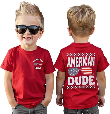 BOUTIKOME 4th of July قميص طفل رضيع الفتيان الأمريكية المتأنق تي شيرت الاطفال يوم الاستقلال الوطني القمم العلم الأمريكي الزي in Kuwait