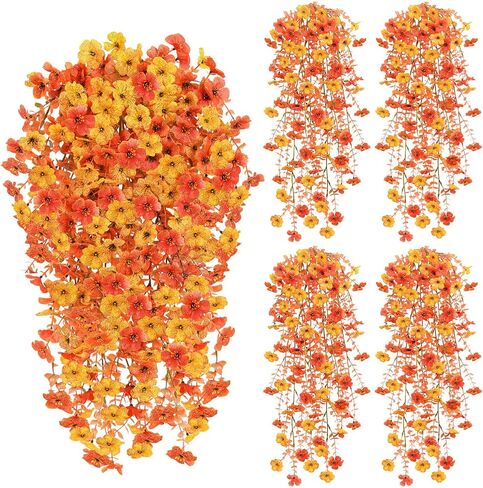 4 Pcs Artificial Flowers for Outdoors Summer Decor, URealistic Fake Flowers UV Resistant Hanging Flowers Silk Faux Plants for Outside, Garden, Yard,Porch, Wall Home Indoor (Mix Color) in Saudi Arabia