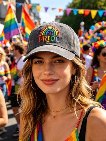 Pride Rainbow Hats for Men Women, Funny Adjustable Cotton Embroidered LGBTQ Gay Heart Baseball Cap in Saudi Arabia