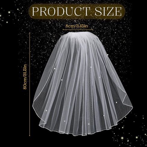 White Bridal Veil, Short Wedding Bridal Veil with Pearl 1 Tier Tulle Bride Veils with Comb Elegant Bridals Veils Headwear for Wedding Bachelorette Party Decoration Bridals Shower Gift (47cm/18.5in) in Saudi Arabia
