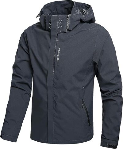 Men’s Lightweight Waterproof Windbreaker Jacket with Detachable Hood, Breathable Rain Coat for Outdoor Hiking, Cycling in Kuwait