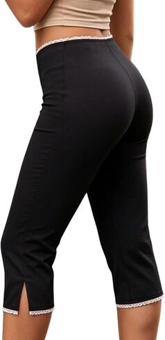 Women's High Waist Lace Capri Leggings Cotton Stretch Yoga Pants Cropped Slim Fit Casual Summer Daily Wear Shorts in Kuwait