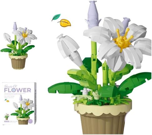 1 Piece Lily Potted Hand-Assembled Figurine, Mini Flower Pot Desk Decor, Botanical Theme Collectible Statue for Home Office Shelf in Kuwait