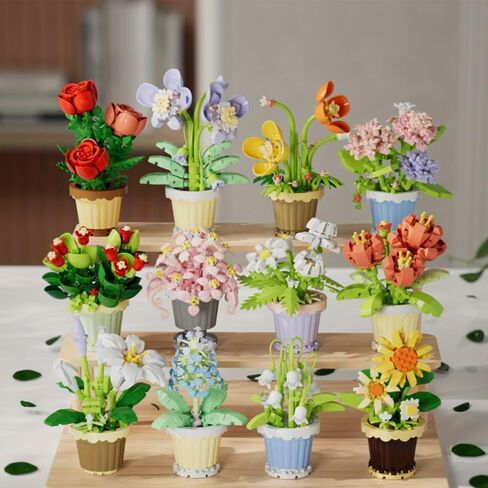 1 Piece Lily Potted Hand-Assembled Figurine, Mini Flower Pot Desk Decor, Botanical Theme Collectible Statue for Home Office Shelf in Kuwait