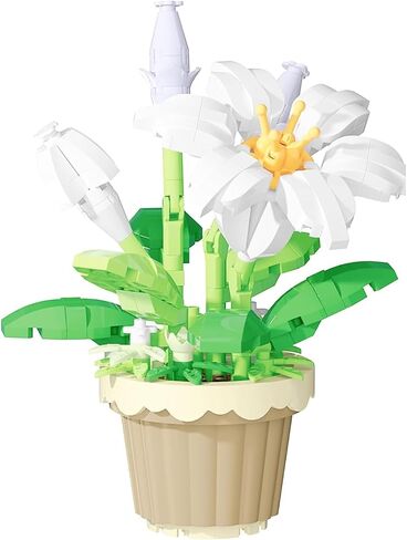 1 Piece Lily Potted Hand-Assembled Figurine, Mini Flower Pot Desk Decor, Botanical Theme Collectible Statue for Home Office Shelf in Kuwait