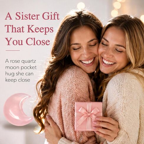 Rose Quartz Moon Pocket Hug with Message Card, I Love You to the Moon and Back Keepsake, Emotional Support Crystal, Thinking of You Gift for Sister Friend Daughter (Rose) in Saudi Arabia