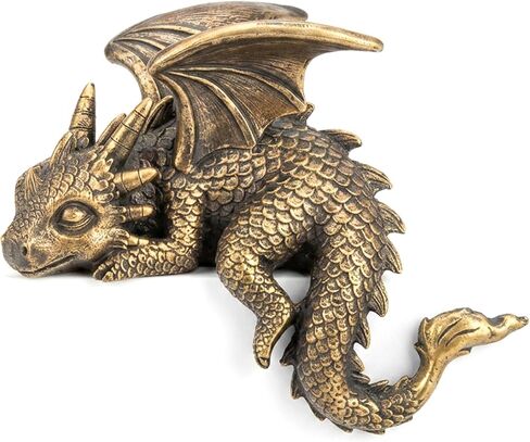Stylor Golden Dragon Statue Decor - Sleeping Dragon Figurine Items for Bookshelf Decor, Resin Gold Fantasy Sculpture Room Decoration, Unique Gift for Bookish Book Lovers & Romantasy Fans in Saudi Arabia