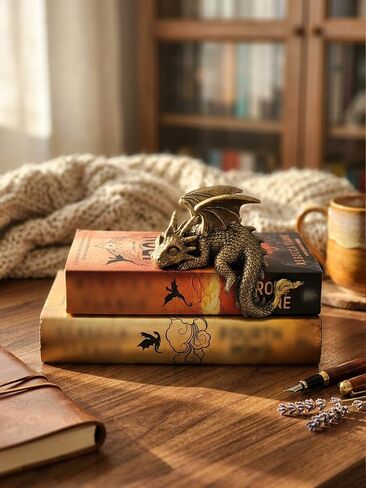 Stylor Golden Dragon Statue Decor - Sleeping Dragon Figurine Items for Bookshelf Decor, Resin Gold Fantasy Sculpture Room Decoration, Unique Gift for Bookish Book Lovers & Romantasy Fans in Saudi Arabia