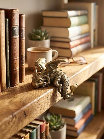 Stylor Golden Dragon Statue Decor - Sleeping Dragon Figurine Items for Bookshelf Decor, Resin Gold Fantasy Sculpture Room Decoration, Unique Gift for Bookish Book Lovers & Romantasy Fans in Saudi Arabia