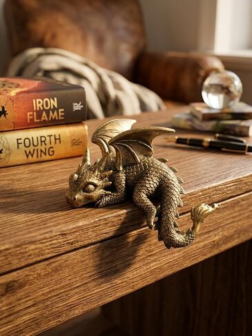 Stylor Golden Dragon Statue Decor - Sleeping Dragon Figurine Items for Bookshelf Decor, Resin Gold Fantasy Sculpture Room Decoration, Unique Gift for Bookish Book Lovers & Romantasy Fans in Saudi Arabia