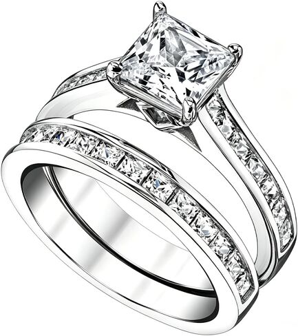 Cubic Zirconia Wedding Ring Set Stainless Steel Princess Cut CZ Engagement Ring Set for Women Jewelry for Mother’s Day Ladies Her in Saudi Arabia
