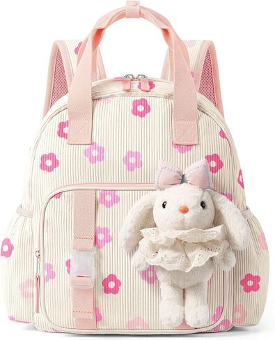 WOBAGMEN Toddler Backpack for Girls Boys, Cute Corduroy Preschool Backpack with Bunny/Bear Charm, Lightweight Kids Backpack for Kindergarten Daycare Travel (Blue Gingham, M) in Saudi Arabia