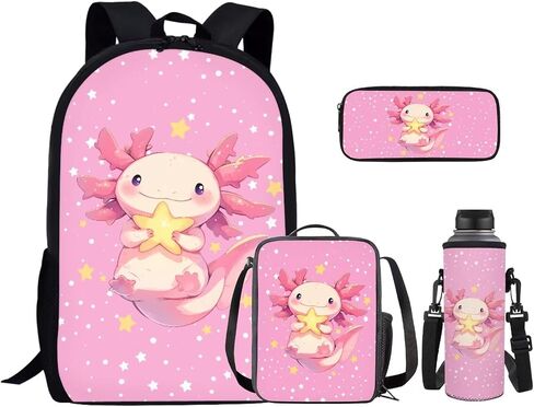 Star Axolotl Kids School Backpack for Girls Backpacks with Lunch Box Water Bottle Sleeve and Pencil Case 4 Piece Elementary Bookbags for Girls School Bags Lightweight Daypack in Saudi Arabia